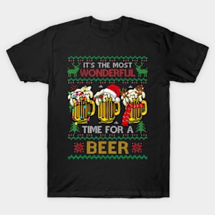 Xmas Wonderful Time For A Beer Ugly Christmas Sweaters T-Shirt